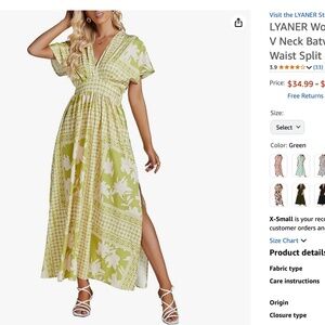 NWT LYANER Women's Floral Boho Deep V Neck Batwing Short Sleeve DRESS